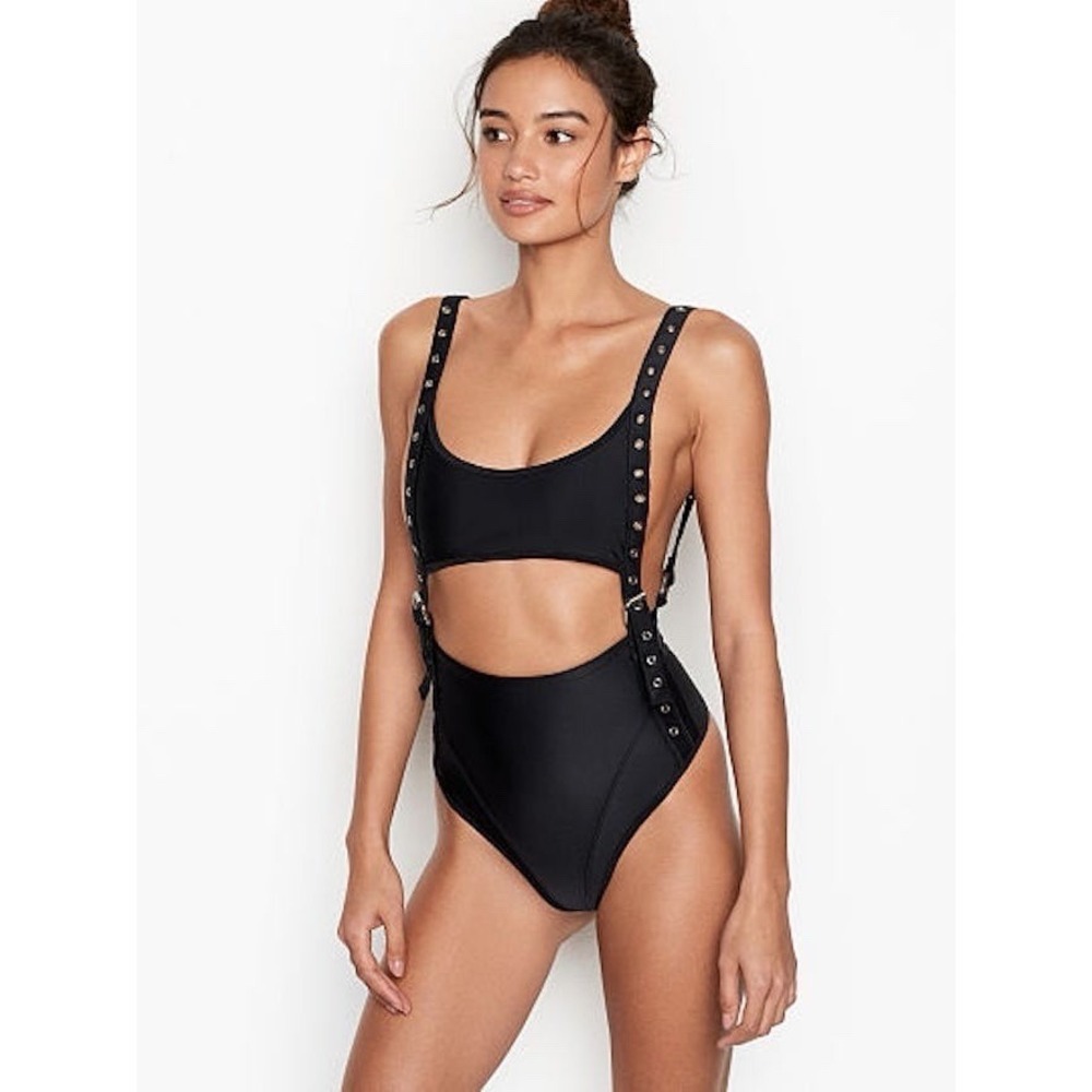 FAE Frida One Piece Swimsuit Cutout Buckle Womens S Black Goth Alt Edgy Festival